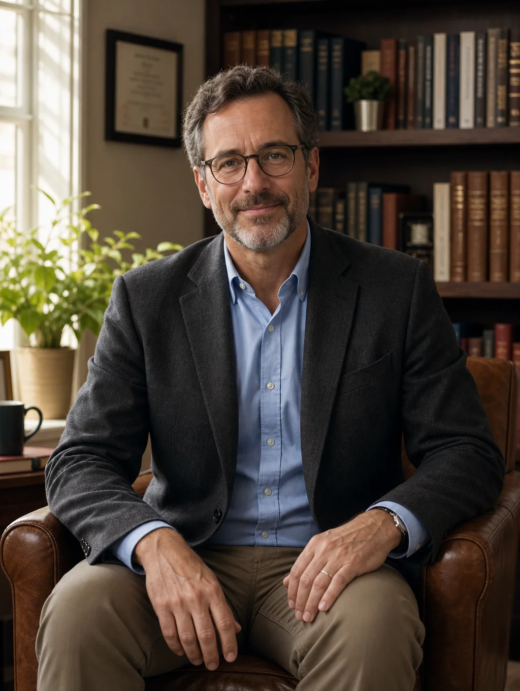 Alex Rivera, licensed therapist in his San Francisco office